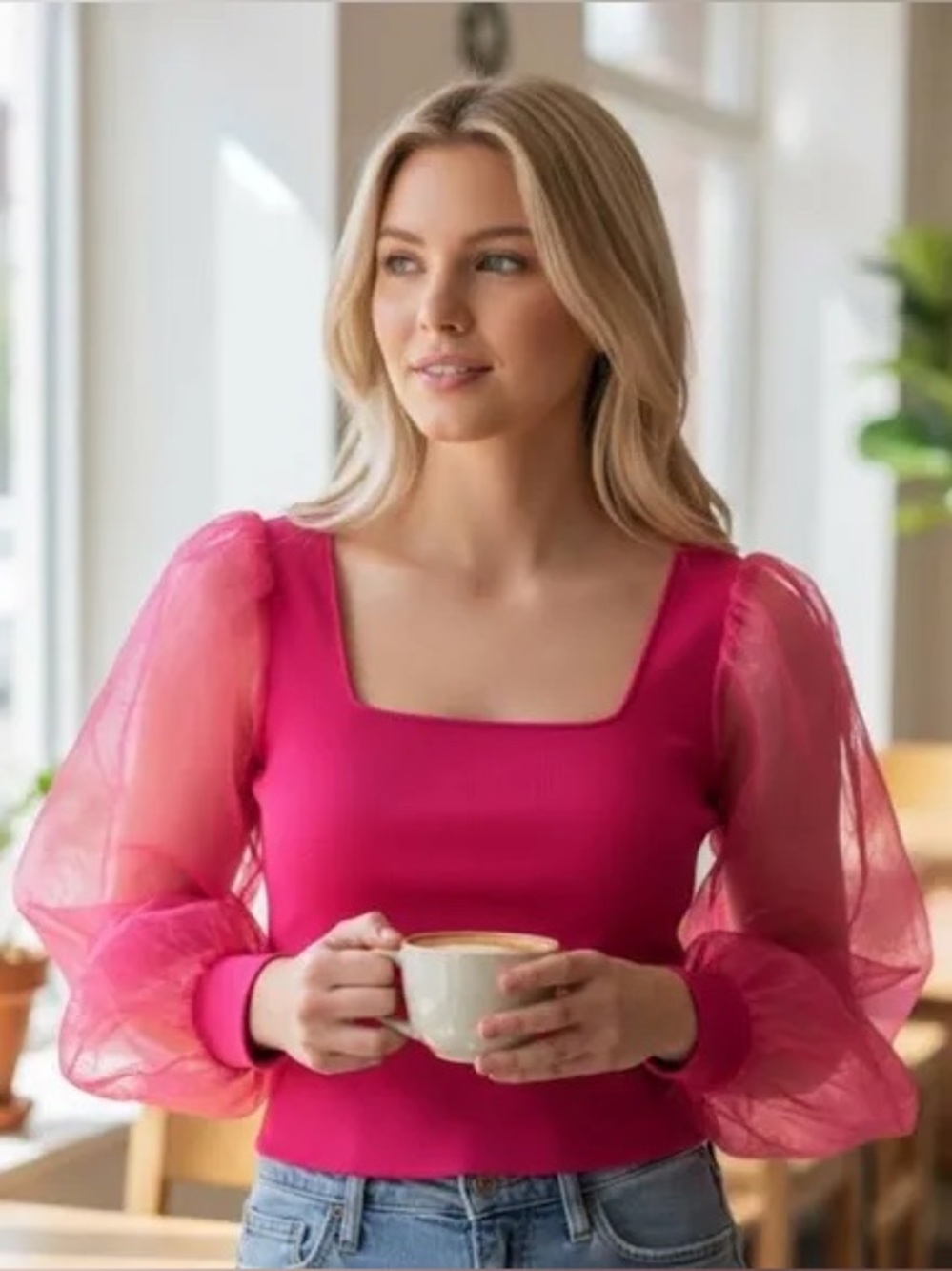 House of Harlow hot pink top long sleeve